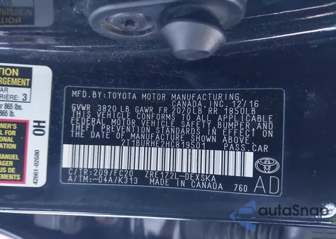2017 Toyota Corolla Se z USA, uszkodzony, nr VIN 2T1BURHE2HC819501